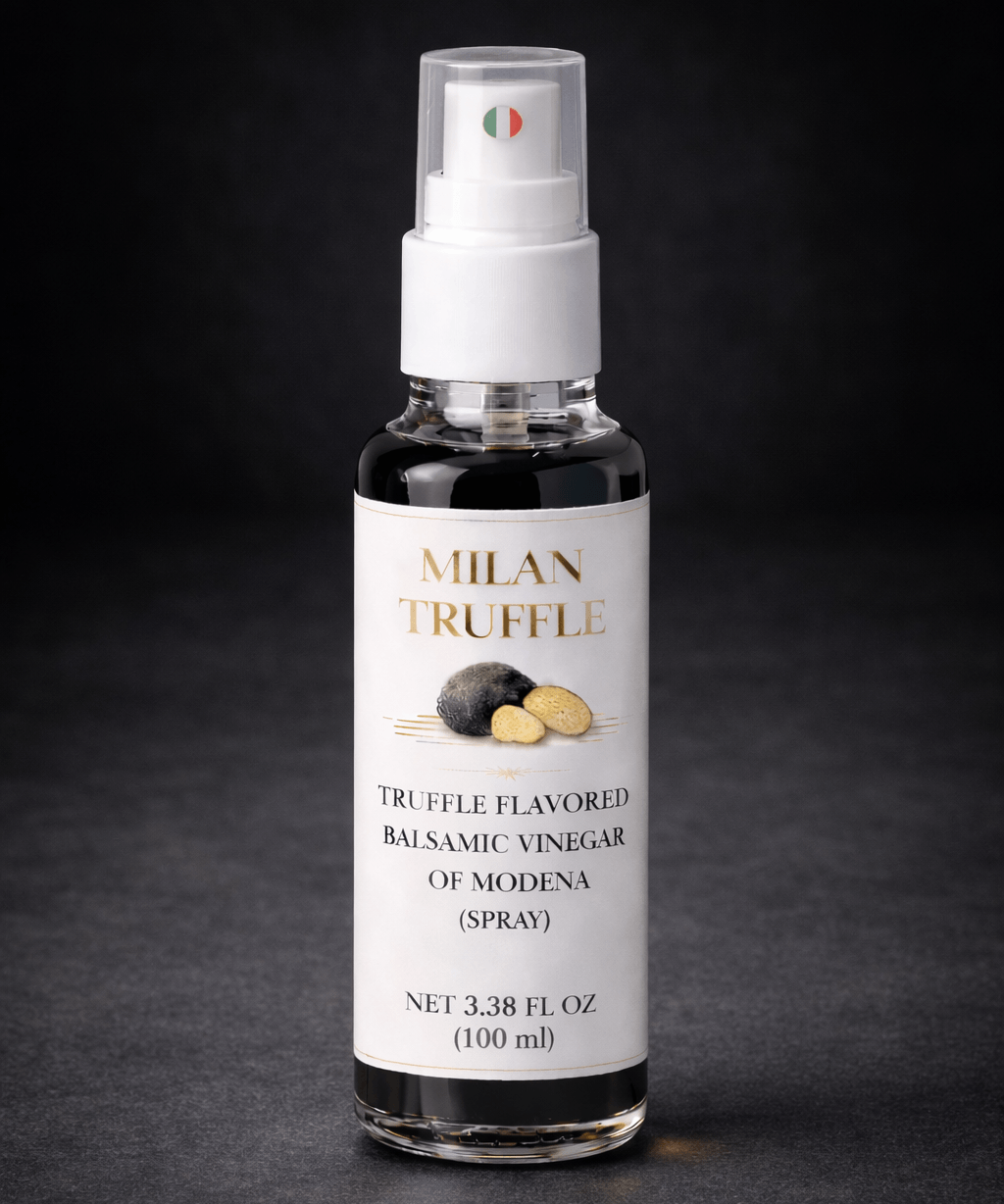 Bottle of Milan Truffle truffle-flavored balsamic vinegar on a dark background