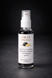 Bottle of Milan Truffle truffle-flavored balsamic vinegar on a dark background