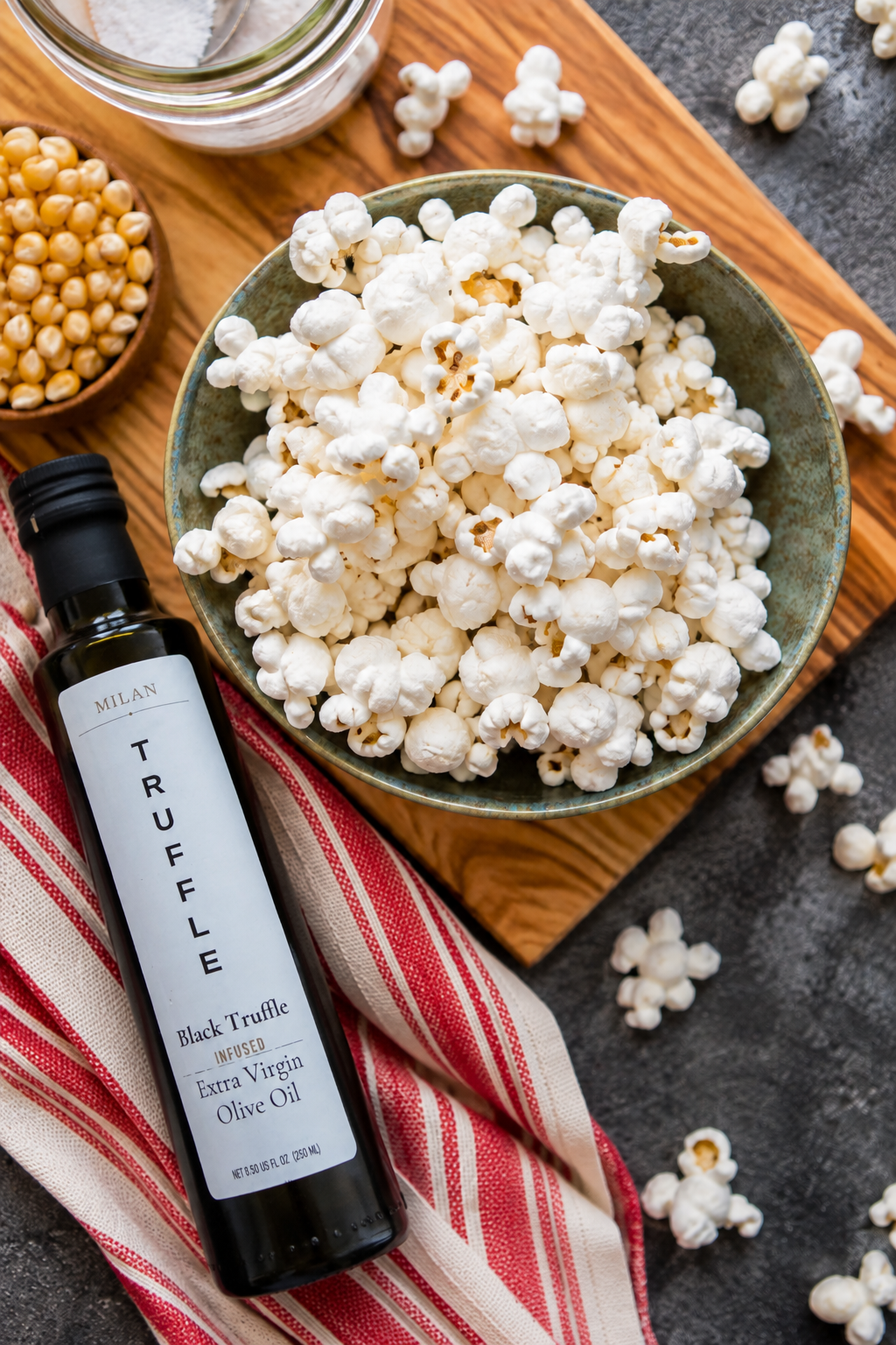 Milan Black Truffle Oil with freshly popped popcorn